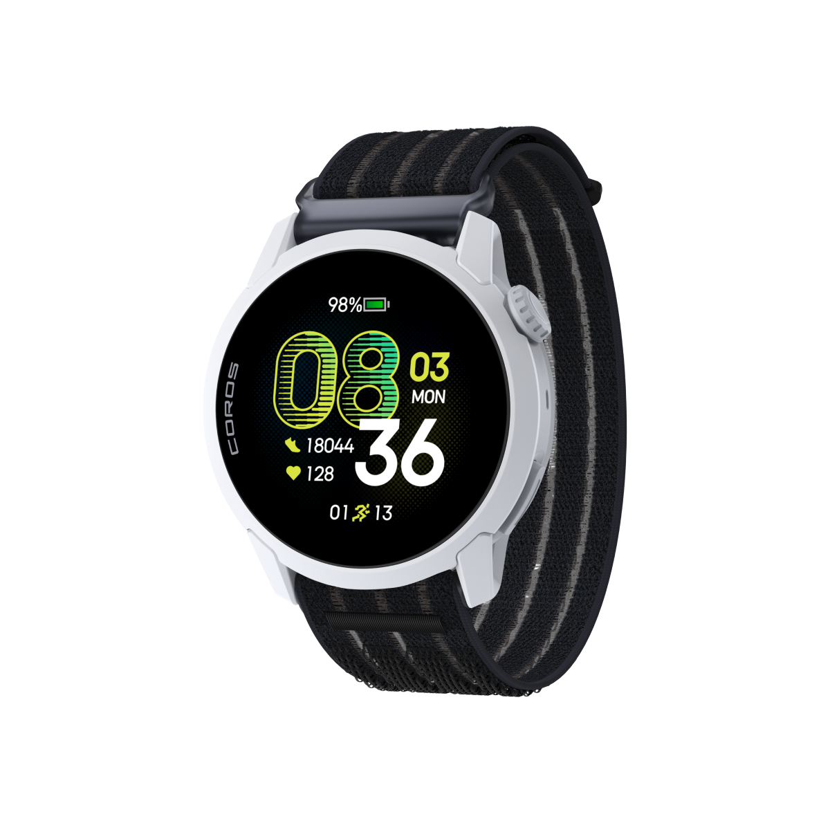 White Watch Body with Black Crystal Nylon Band